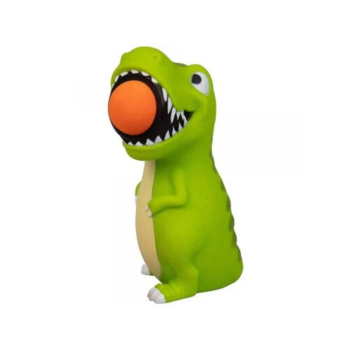Zöld T-Rex Popper játék narancssárga szivacslabdával a szájában, nyomd össze és lőj ki, dinoszaurusz játék gyerekeknek - Flair Toys