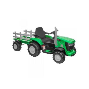 Zöld és szürke akkumulátoros traktor gyerekeknek pótkocsival, Hecht 50825 - Elektromos jármű