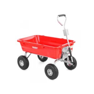 HECHT kerti kocsi, elülnézet, a piros műanyag test és a fém váz látható - Kert