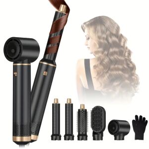 5 in 1 Heißluft-Haarstyler mit austauschbaren Köpfen, Hitzeschutzhandschuhen, für trockenes und nasses Haar - Schwarz-Gold - WT-638 128984447 - Haarstyling