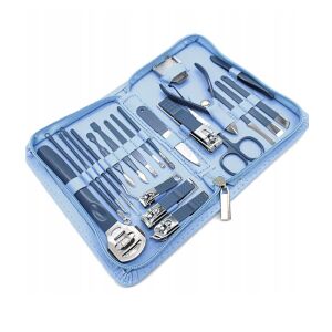 K50 22 részes manikűr és pedikűr készlet kék tokban, teljes körömápoló készlet - Manikűrkészlet