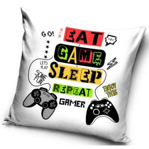 Gamer párnahuzat Eat Game Sleep Repeat mintával, 40x40 cm - Párnahuzat