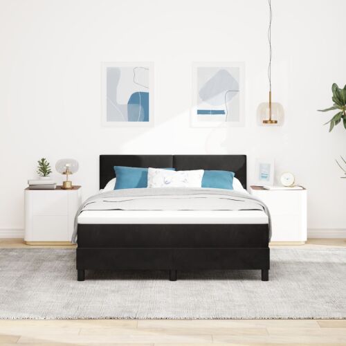 vidaXL Kárpitozott Ágy Matraccal Fekete 140x200 cm Bársonyos, fekete ágykeret matraccal, dupla ágy, hálószoba bútor - Ágy