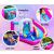 Collage of Pepita Unicorn inflatable water park features: trampoline, slide, pool, water cannon