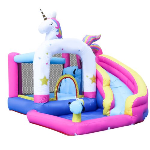 Pepita Unicorn vodeni tobogan na napuhavanje 370x320x205cm s toboganom #ružičasto-plava