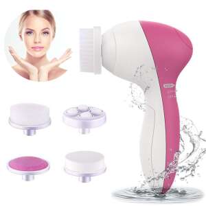 5 in 1 electric facial cleansing brush with interchangeable heads, pink and white - Facial care device