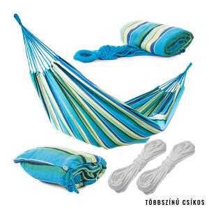 Хамак за двама, синьо-зелени райета, с торба, въжета и навит хамак - Градински мебели