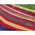 Close-up of the fabric of a single person hammock, red, yellow, green, blue stripes, outdoor relaxation