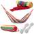 Single person hammock with ropes and carrying bag, red, yellow, green, blue stripes, outdoor relaxation