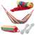Single person hammock with ropes and carrying bag, red, yellow, green, blue stripes, outdoor relaxation