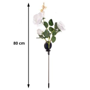 Napelemes rózsa lámpa fehér LED-ekkel, 3 művirággal, 80 cm magas, kerti dekoráció - Nonbrand Napelemes lámpa
