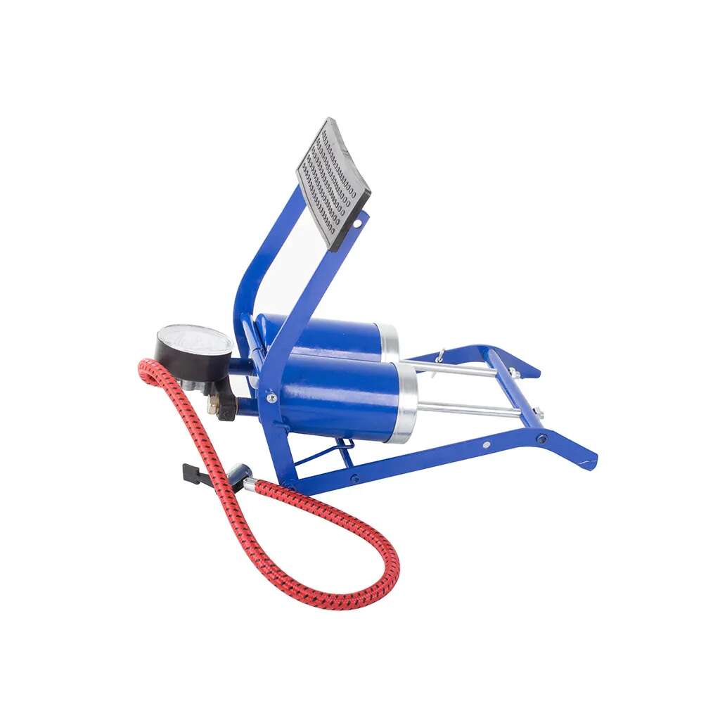 Pompa nożna dwucylindrowa, pompa do rowerów, czarna/niebieska