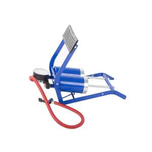 Double cylinder foot pump for car tires, bicycle tires, balls, and more, with pressure gauge, black and blue - Foot Pump