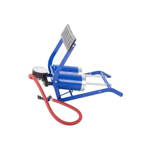 Pompa nożna z podwójnym cylindrem do opon samochodowych, rowerowych, piłek i innych, z manometrem, czarna i niebieska