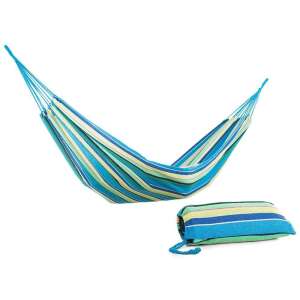 Hammock w paski w kolorze niebieskim i zielonym z torbą do przenoszenia i sznurkami - Rozkładane łóżko i rozkładany fotel