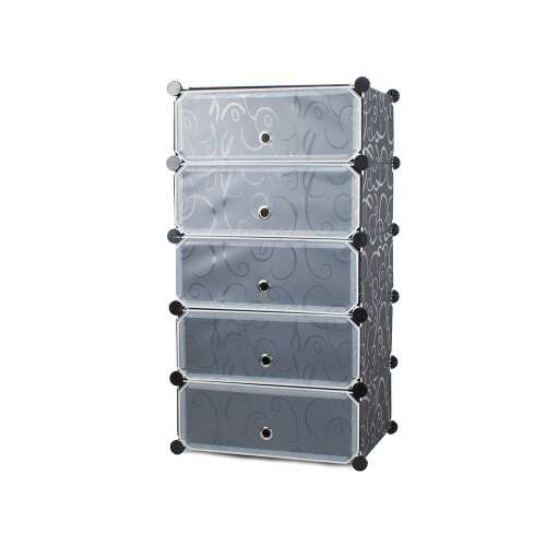 Black 5-tier shoe cabinet with transparent doors and floral pattern