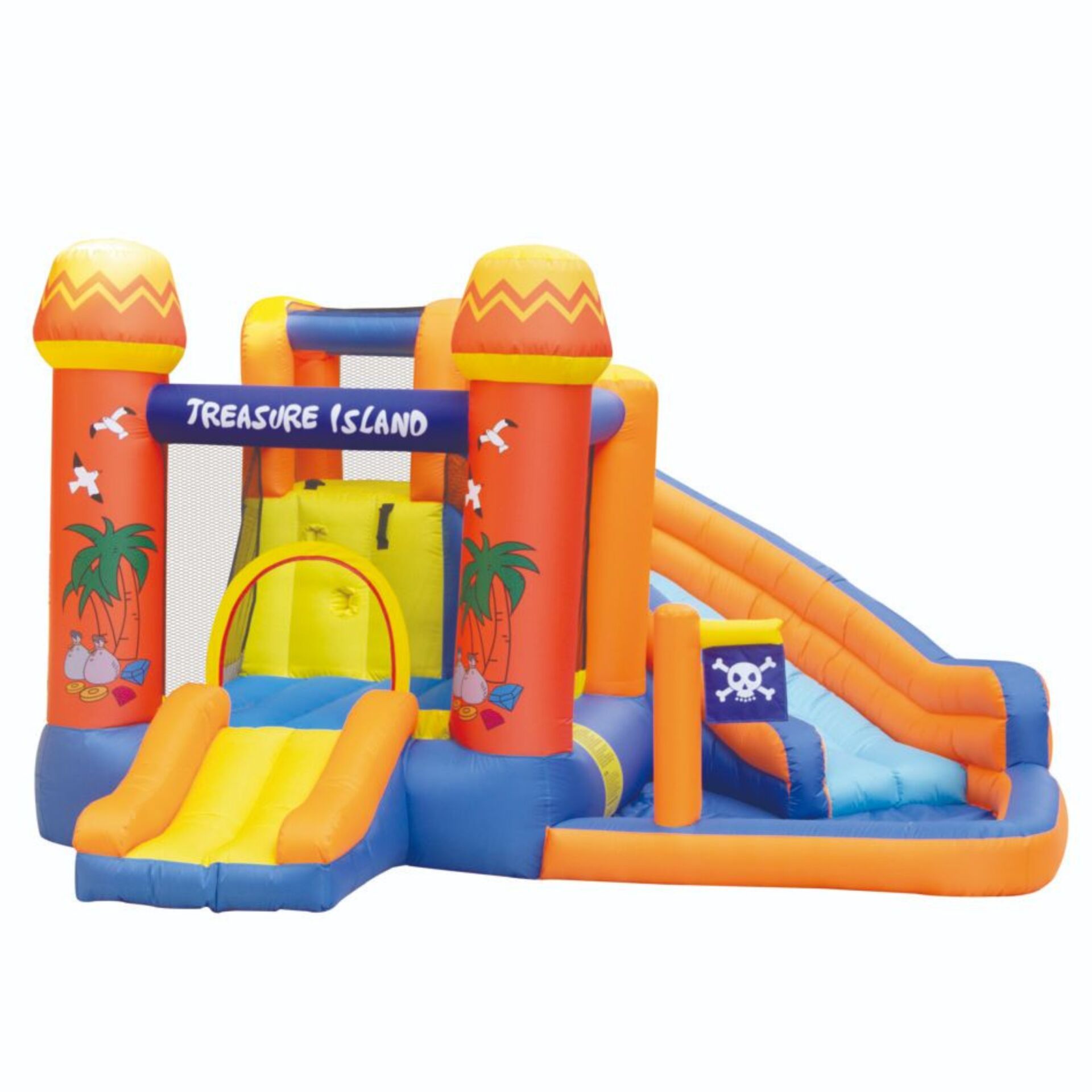 Pepita Pirate vizes Ugrálóvár 340x340x215cm csúszdával - narancs-kék