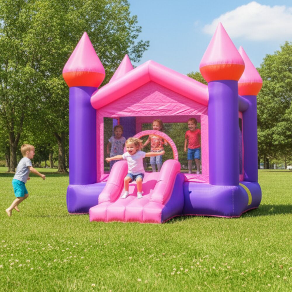 Pepita Castle Ugrálóvár 350x270x250cm csúszdával - lila-rózsaszín Pepita Castle Ugrálóvár 350x270x250cm csúszdával - lila-rózsaszín