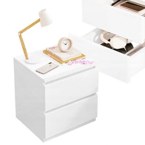 Weißer Nachttisch mit zwei Schubladen, Schlafzimmermöbel