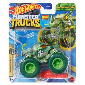 Hot Wheels Monster Trucks Rhinomite játék autó, zöld szörnyeteg autó nagy kerekekkel, 1:64 méretarányú - Mattel
