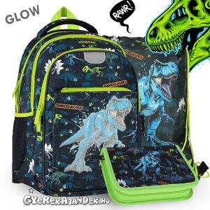 Starpak Glow Dinoszauruszos Iskolatáska Szett, nagy hátizsákkal, tolltartóval és tornazsákkal, mind dínós mintával - Starpak