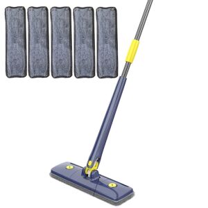 Set mop multifuncțional cu 5 lavete NEXTLY pentru suprafețe umede și uscate, cap dreptunghiular rotativ 360° și pliabil 180°, ștergător de geamuri pentru geamuri, podele, pereți, mobilier, ... - Articole pentru curatenie
