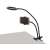 <product_name> desk lamp with phone holder, black, mounted on a desk