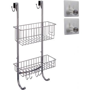 Smartpeas Duschablage über der Tür mit zwei Körben und Haken, Edelstahl, Silber - Regal für das Bad