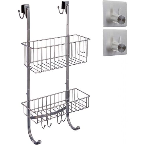 Smartpeas Duschablage über der Tür mit zwei Körben und Haken, Edelstahl, Silber