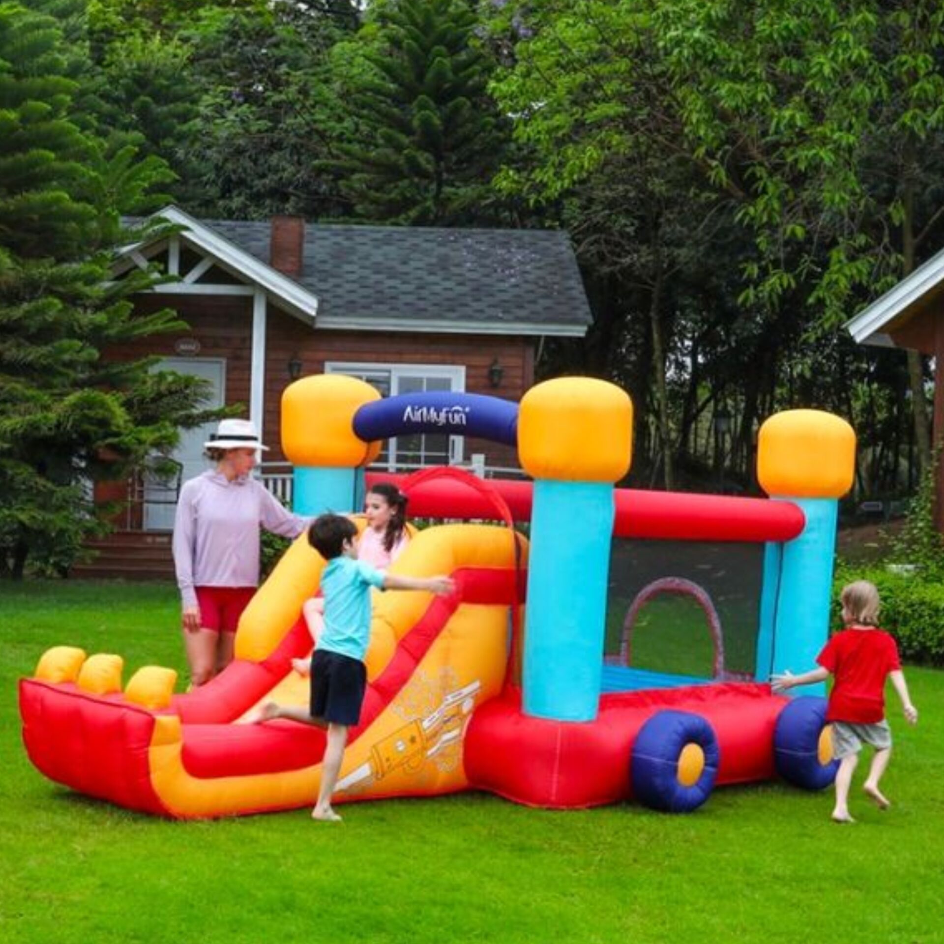 Pepita Car Ugrálóvár 405x250x200cm csúszdával - piros-sárga