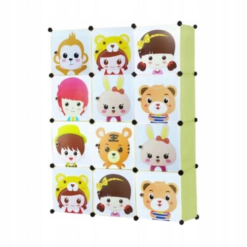 Zelený modulárny detský šatník s kreslenými zvieracími motívmi