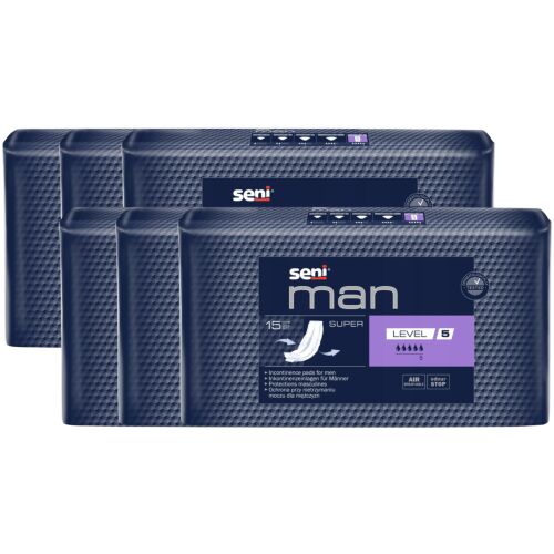 Seni Man Super Level 5 подложки за инконтиненция за мъже, 6 пакета по 15 броя