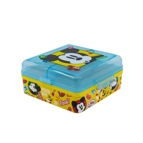 Fun-Tastic Mickey egér snack doboz, sárga és kék műanyag ételtároló - Gyerek étel-és italtároló