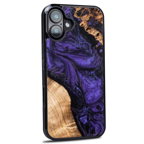 Bewood Violet tok iPhone 16 Plus - barna-lila, kézzel készített fa telefontok lila gyantával - Bewood