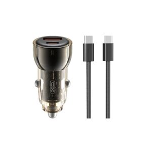 XO CC60 autós töltő 1x USB-A 1x USB-C + USB-C - USB-C kábel 60W - fekete 129117085 - XO
