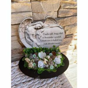 Kegyeleti megemlékezés dekoráció angyal szoborral és virágdísszel - Kegyeleti dekoráció