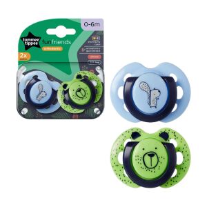 Tommee Tippee Fun Friends játszócumi 0-6 hó 2 db - kék/zöld 129149997 - Tommee Tippee