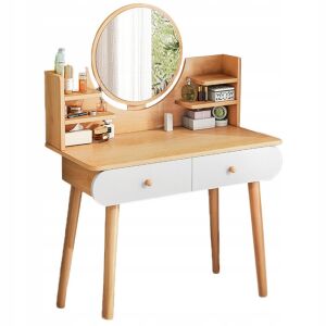 KOZMETIKAI HIÚSÁG SMINK TÜKÖRREL NAGY FA SKANDINÁW toaletka z okrągłym lustrem i półkami - Meble