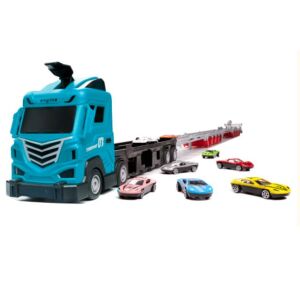 Kamion lakókocsi kamionpálya 8 el. 2,1m blue toy truck car carrier with toy cars - Kik