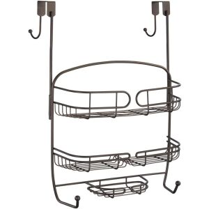 MDesign Badezimmer-Organizer über der Tür, Bronze, 2-stöckig, mit Haken - Regal für das Bad