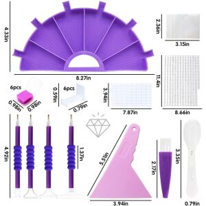 Set de accesorii pentru pictura cu diamant Carreuty, plastic, mov/alb/roz, 16 piese 136159919 - Puzzle-uri diamant jigsaw