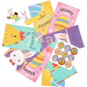 12er-Pack Oster-Geschenkbeutel mit Aufklebern, 4 verschiedene Designs, bunt, perfekt für Osterleckereien und Geschenke - Geschenkverpackungen