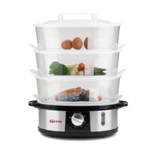 Girmi VP26 Dampfgarer mit drei Ebenen zum Dämpfen von Eiern, Gemüse und Lachs - Dampfgarer