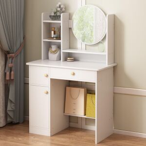 Măsuță de toaletă albă Fodym cu oglindă și sertare, stil glamour și scandinav - Fodym