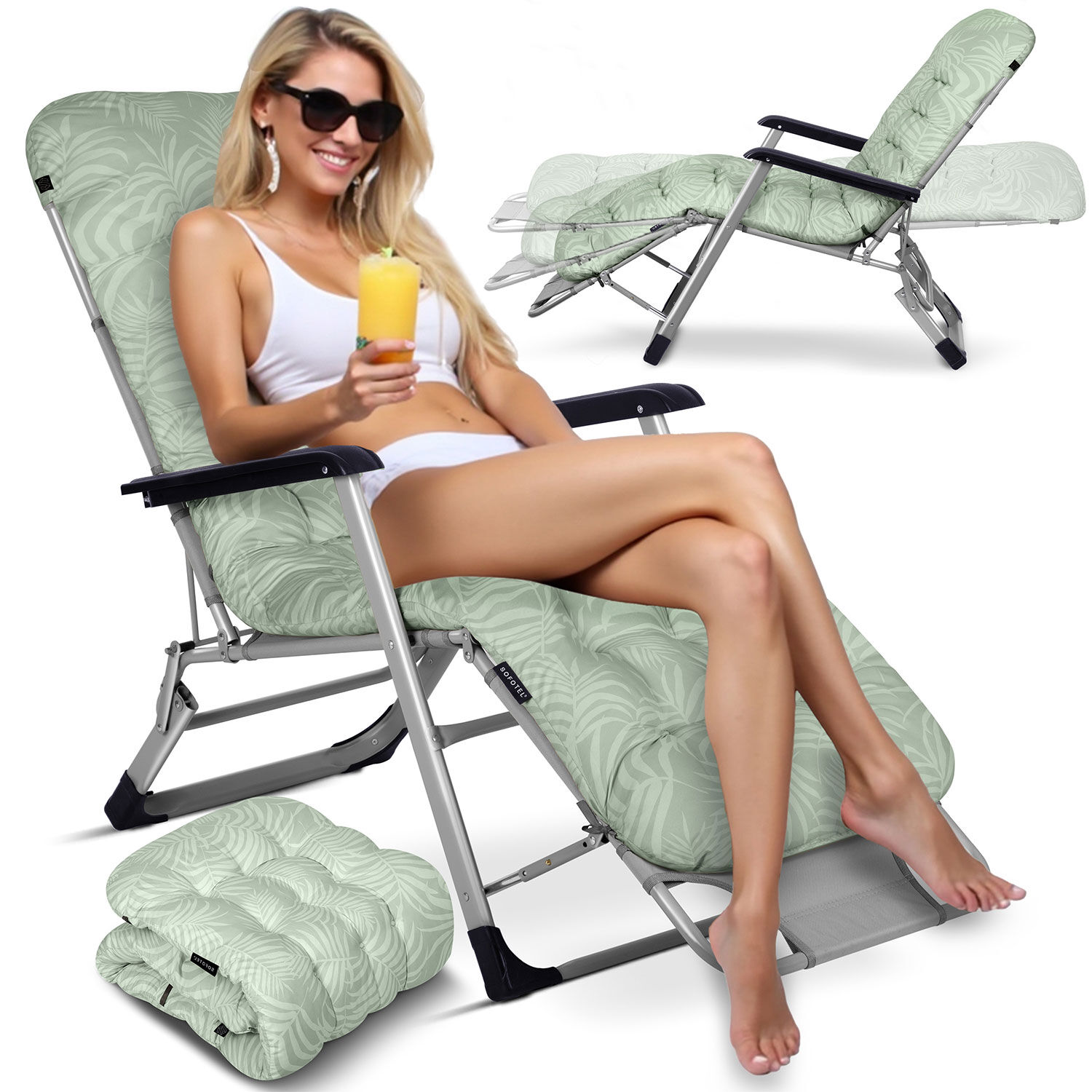 Chillwell összecsukható kerti nyugágy párnával - világoszöld