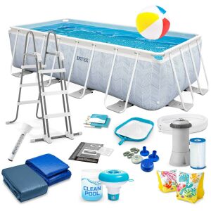 Intex Racket téglalap alakú fémvázas medence 400x200x100cm komplett szett létrával, szűrőszivattyúval, takaróval és tartozékokkal - Intex