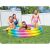 Intex rainbow inflatable pool with kids playing in the backyard