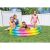 Intex rainbow inflatable pool with kids playing in the backyard