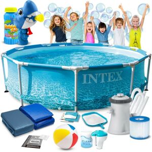 Intex 305x76 cm Fémvázas Medence Szett Tartozékokkal és Buborékfújó Géppel - Intex