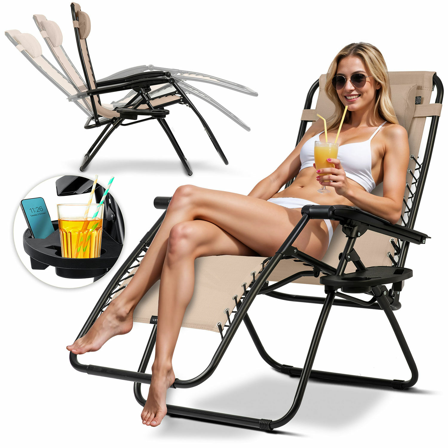 Összecsukható kerti nyugágy párnával chillwell bézs sofotel